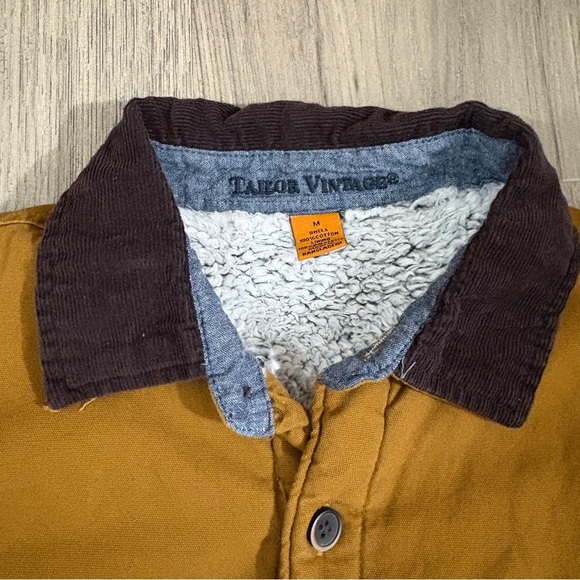 Tailor Vtg Mens M Canvas Shirt Chore Jacket Sherpa Lining Brown Outdoor Corduroy - Picture 11 of 14